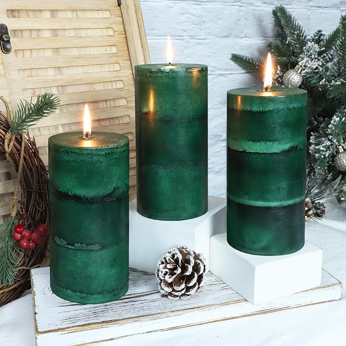 Dark Green Pillar Candles 3x6 Inch Fir Scented Candles Hand-Poured Long Lasting - Image 7