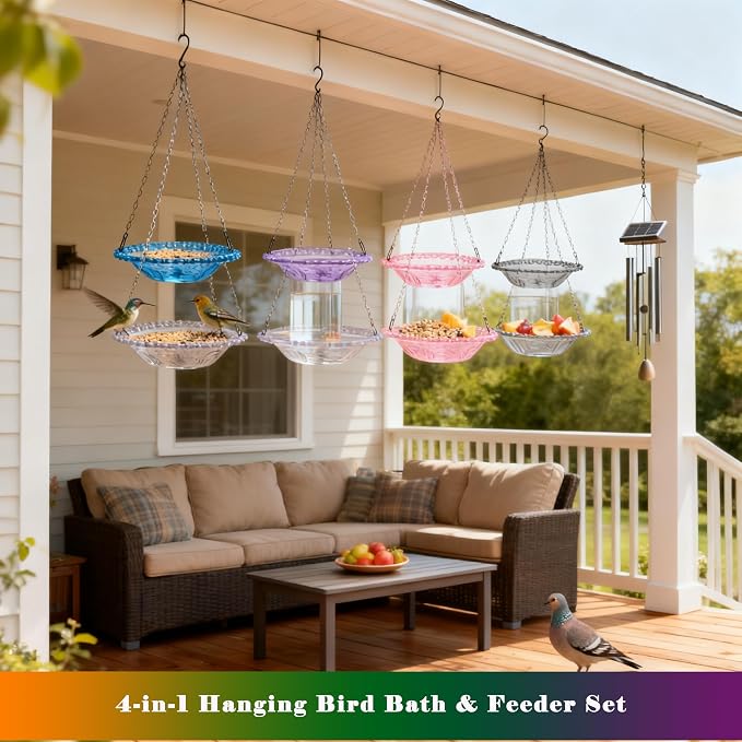 4 Pack Super Value Hanging Plastic Bird Baths and Feeders - Image 3