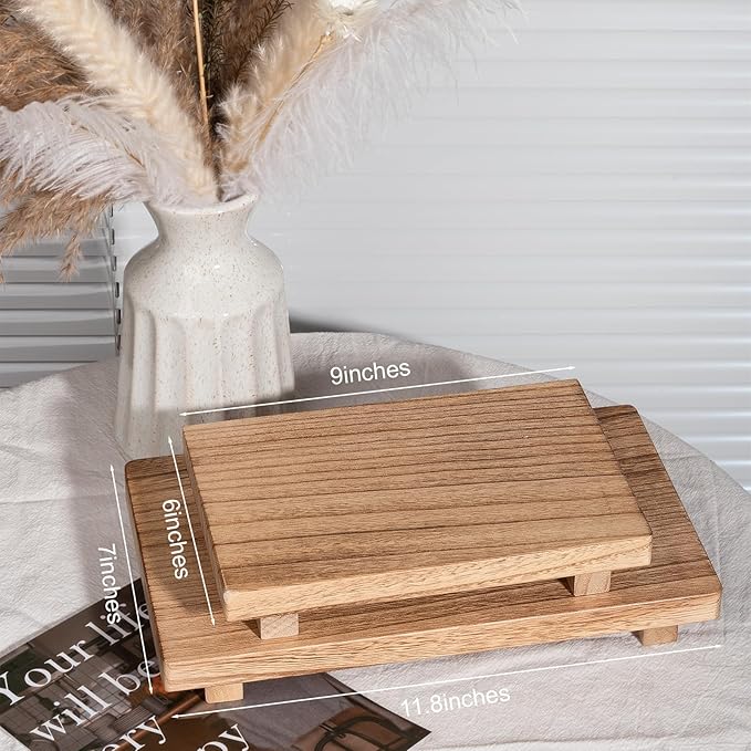 zoocatia Small Wood Tray Pedestal Stand Farmhouse Bathroom Decor Decorative - Image 3