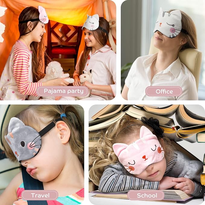 Haysandy 3 Pieces Sleep Mask for Kids Girls Cute Cat Sleeping Eye Cover Soft - Image 4