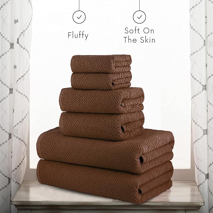 CASA COPENHAGEN EcoPop 6Pcs 100% Cotton Large Designer Towels Gift Set- Toffee - Image 4