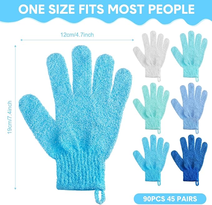Cuffbow 90 Pcs 45 Pairs Exfoliating Double Sided Bath Gloves - Image 2