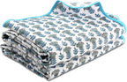 Ridhi Block Print Aquamarine Blue Cotton Spa Towel 27"x54" Set of 2 Handmade - Image 7