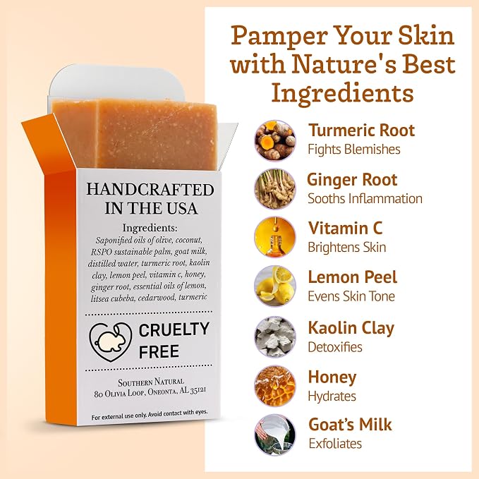 Southern Natural Turmeric Honey Lemon Goat Milk Soap - Image 3