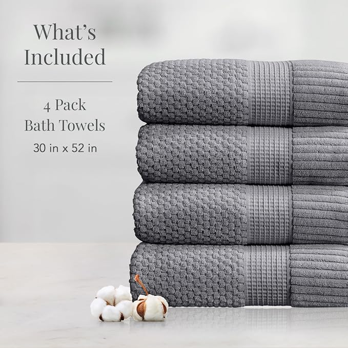 NY Loft 100% Cotton Bath Towel Set of 4 | Grey Towels | Oeko-TEX® Standard 100 - Image 2