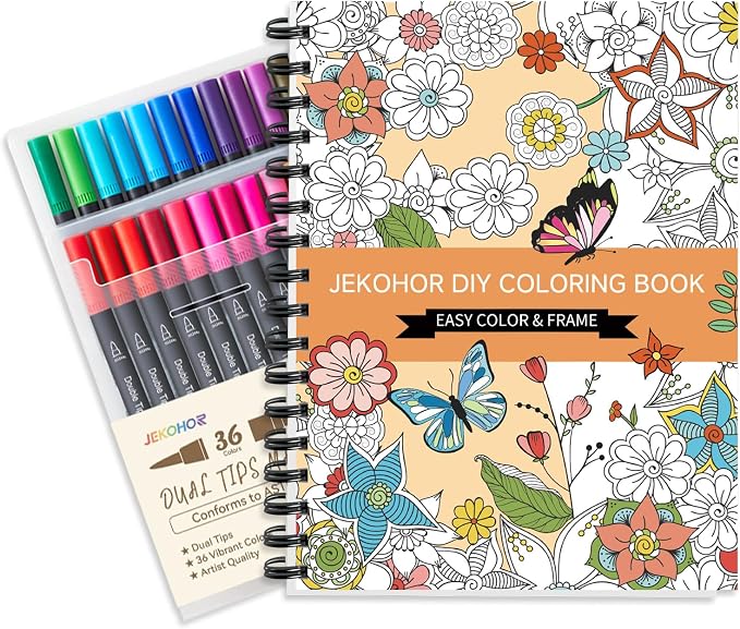 Adult Coloring Book Set, Spiral Bound Coloring Books by Jekohor