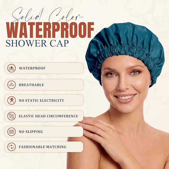 Reusable Shower Cap for Women, Large Waterproof Shower Bonnet - Image 2