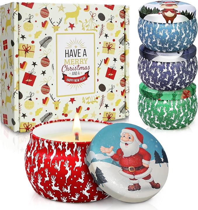 Christmas Candle Gift Set for Women, 4 Pack Long Lasting Soy Wax Candles by YINUOLIGHT