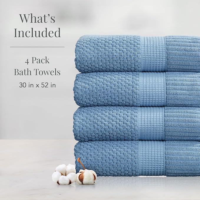 NY Loft 100% Cotton Bath Towel 4 Pack | Super Soft & Absorbent Quick-Dry Bath - Image 2
