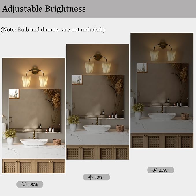 Bathroom Vanity Light with Fabric Shade, 2-Light Bathroom Vanity Light Over - Image 4