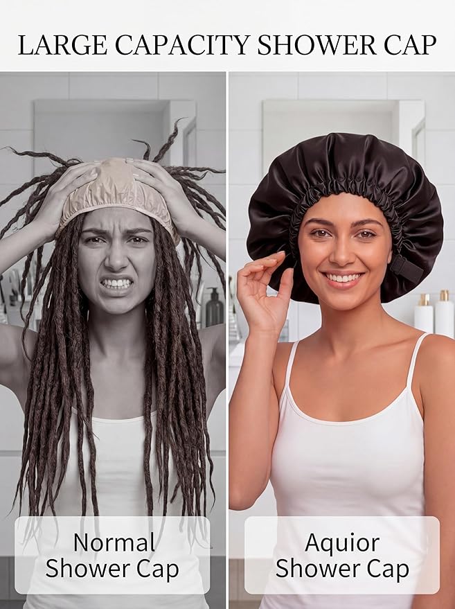 Aquior Shower Cap for Women, Extra Adjustable Shower Caps for Women - Image 2
