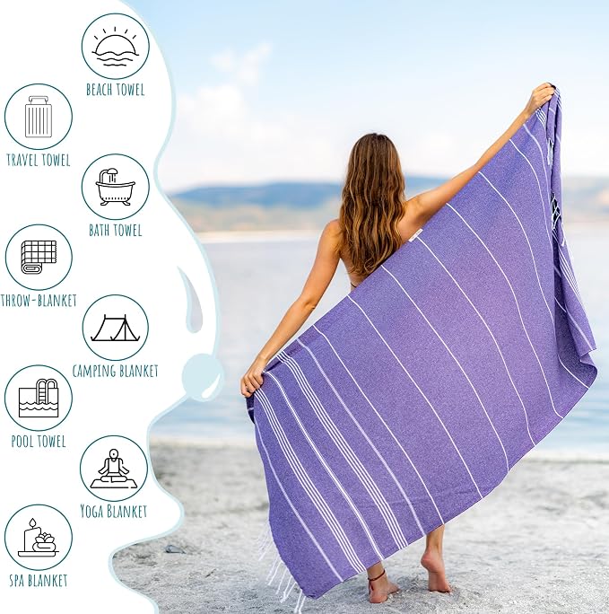 Ray Silver Turkish Beach Towel – 100% Cotton 40x71 Quick Dry Oversized Sand - Image 4