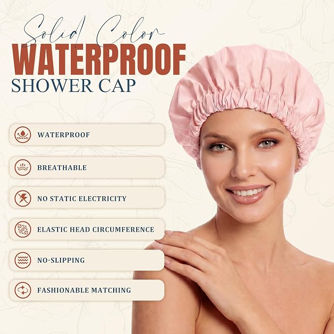 Reusable Shower Cap for Women, Large Waterproof Shower Bonnet - Image 2
