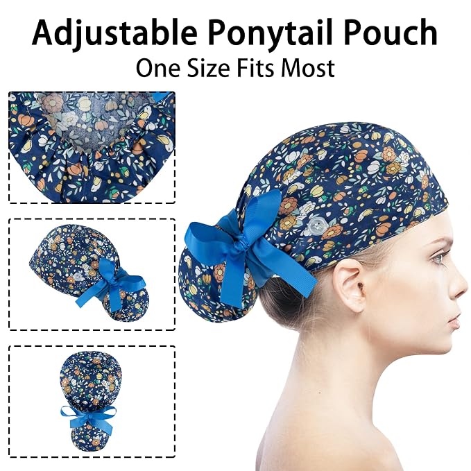 Scrub Caps Women Bouffant Scrub Hats Caps Nurses, Adjustable Working Cap - Image 5