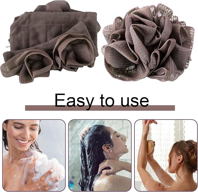 3 Pcs Washcloth Loofah Combo, 2 in 1 Bath Loofah Sponge - Image 3