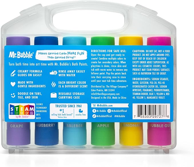 Mr. Bubble Bath Time Body Paints – 6-Color Washable Bath Paint Sticks - Image 2