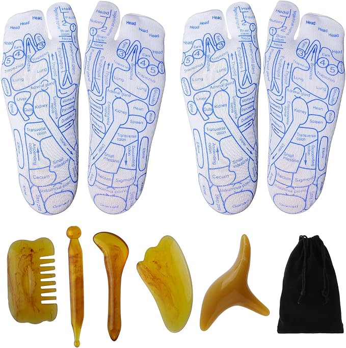 2 Pairs Reflexology Socks with Beginner Acupoint Massage Tools Set of 5 by GreatCase