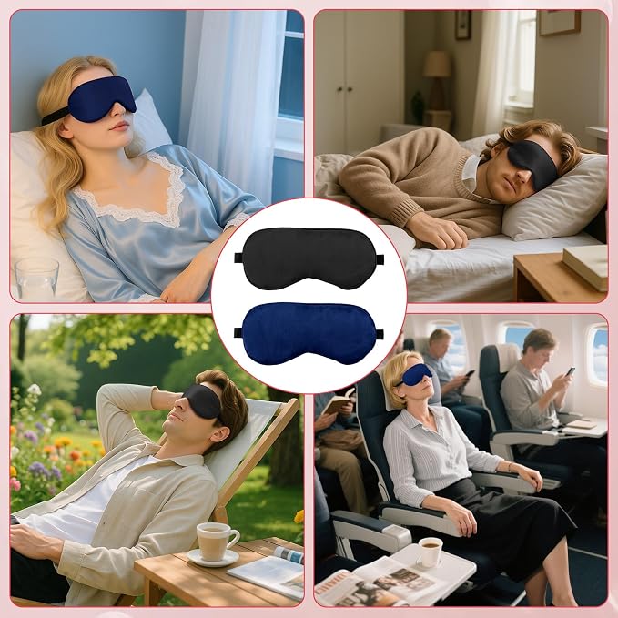 2 PCS Black Blue Satin Sleep Masks, Adjustable Silk Eye Mask - Image 7