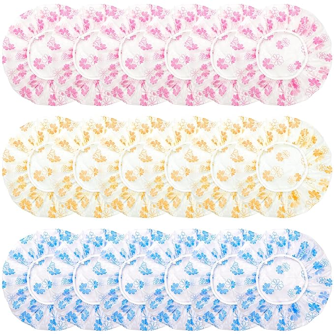 18Pcs Plastic Shower Caps for Women Waterproof Bath Caps Bathing Hair Cap by ZGQHZR