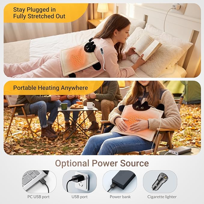 Cute Cat Shape Heating Pad for Period Cramps & Menstrual Pain Relief, 5V 2A USB - Image 4