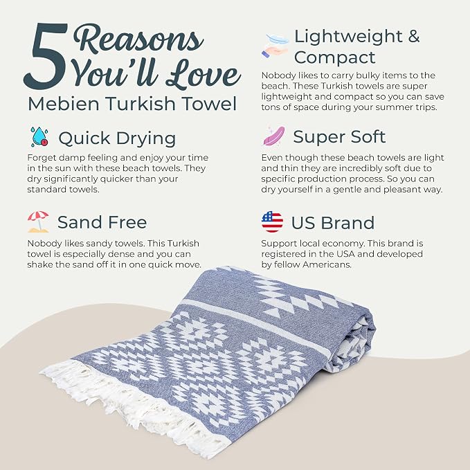 Premium Turkish Beach Towel – 100% Cotton, Quick Dry, Sand Free, Oversized Pool - Image 3