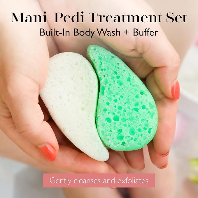 Spongellé Essentials Green Tea Bliss Mani/Pedi Buffer | Exfoliating Foot & Nail - Image 2