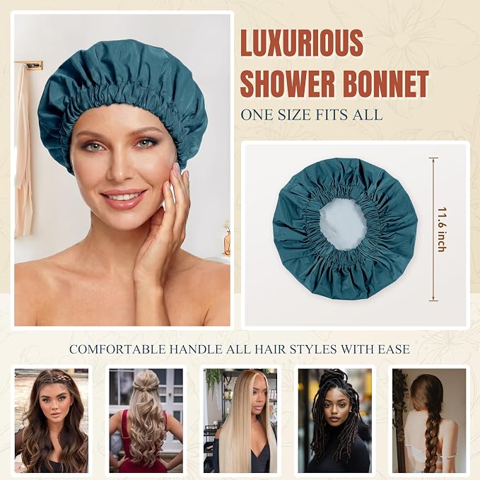 Reusable Shower Cap for Women, Large Waterproof Shower Bonnet - Image 4