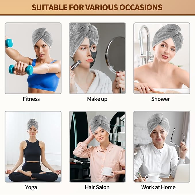 NEXCOVER Microfiber Hair Wrap, 2 Pack Grey 9.8 inch x 25.5 inch, Turbans Ultra - Image 5