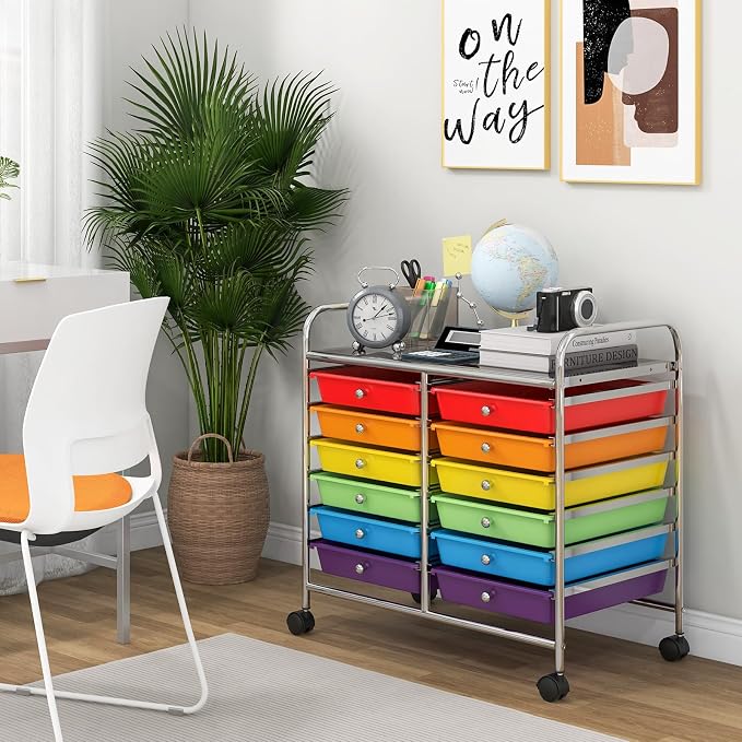 Giantex 12 Drawers Rolling Cart, Mobile Storage Drawer Cart, Classroom - Image 4