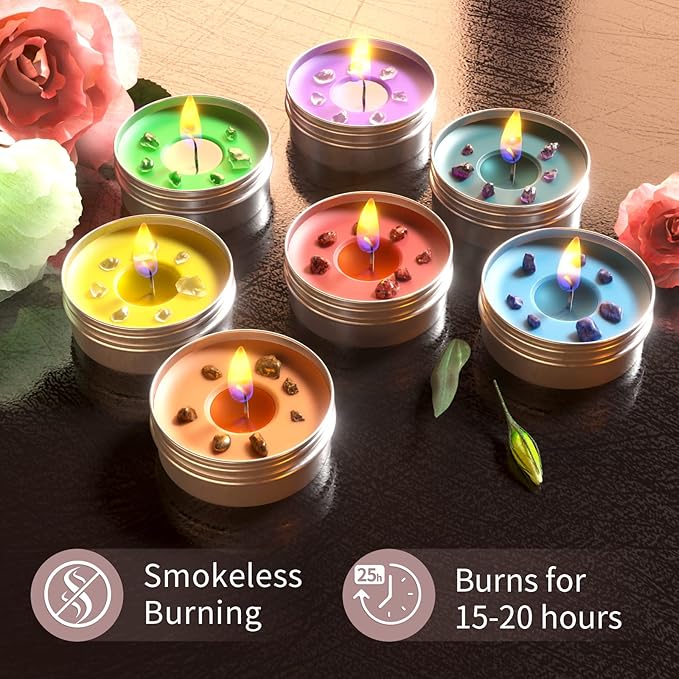Inspireyes Chakra Candles Set of 7, Meditation Crystal Scented Candles Gift Set - Image 3
