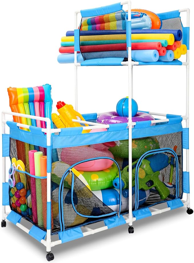 Briwooody 2-Tier Pool Float Storage Bin, 333 Gallon Large Rolling Pool Toy by Briwooody