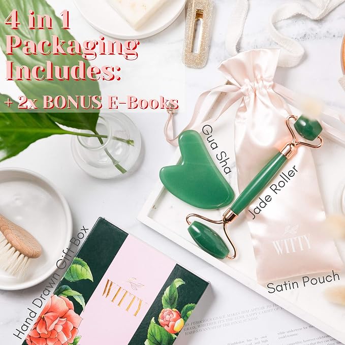 WITTY Jade Face Roller and Gua Sha Set in Hand-Drawn Giftbox - Image 2