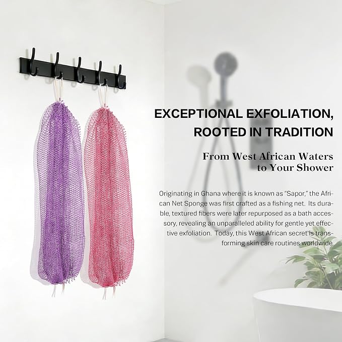 UJFQBH African Net Sponge Authentic 2-Pieces Exfoliating Body Scrubber - Image 6