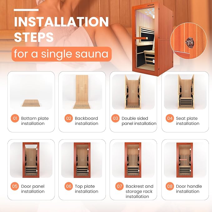 OUTEXER Infrared Sauna 1495W Wooden Saunas Spa Room Pacific Clear Cedar Wood - Image 7
