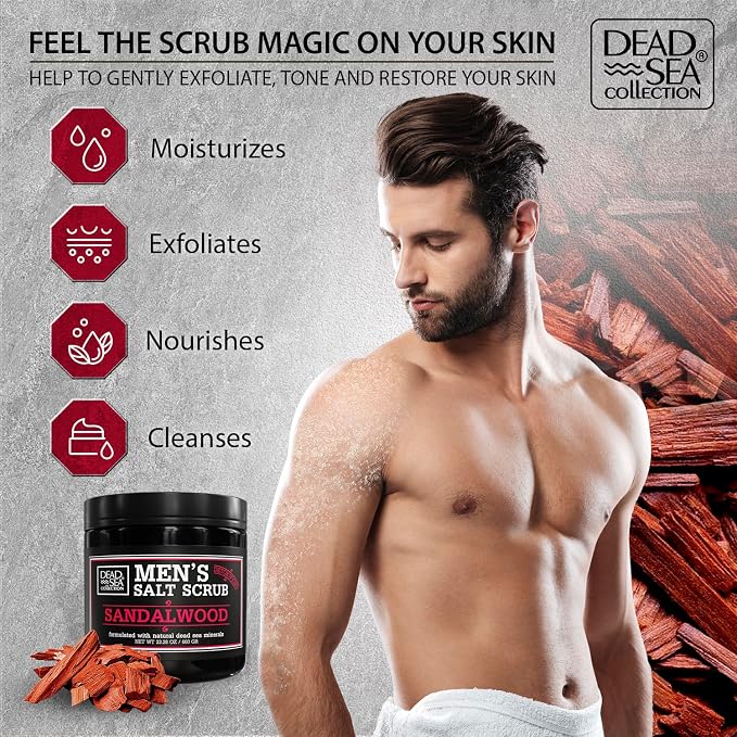 Salt Body Scrub Sandalwood For Men – Moisturizes, Exfoliates & Nourishes Skin – - Image 2