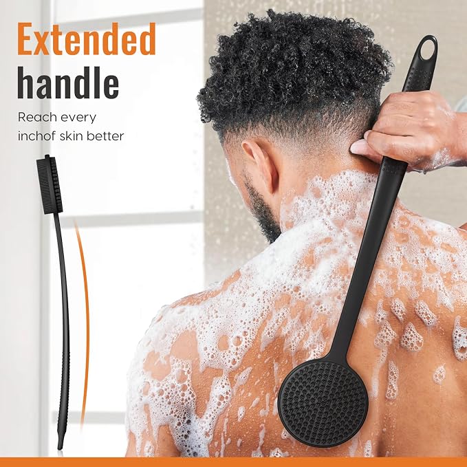 Silicone Back Scrubber for Shower, 17in Lengthen Long Handle Body Brush - Image 5