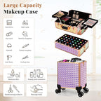 3 in 1 Rolling Makeup Train Case Professional Large Cosmetic Trolley - Image 3