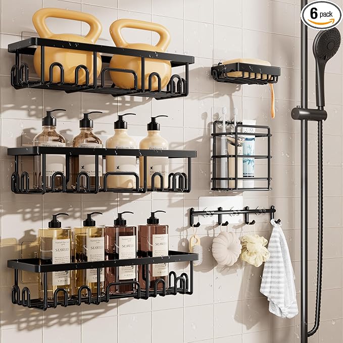 Veken Shower Caddy 6-Pack, Advanced Rustproof Design, No Drilling Adhesive by Veken