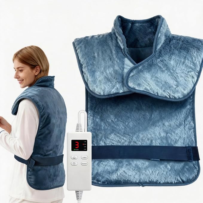 Wearable Heating Pad for Back Neck and Shoulders, Heating Wrap for Pain Relief by LITLISFlY