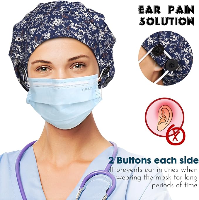 2 Pack Satin Lined Bouffant Scrub Caps - Image 7