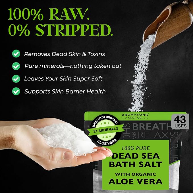 Aromasong Dead Sea Salt with Organic Aloe Vera, Spa Bath Salts, 19 Lbs Fine - Image 2
