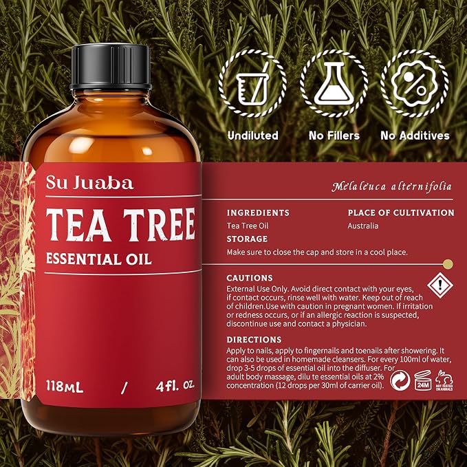 SU JUABA 4 Fl Oz Tea Tree Essential Oil, 100% Natural Aromatherapy Oil - Image 6