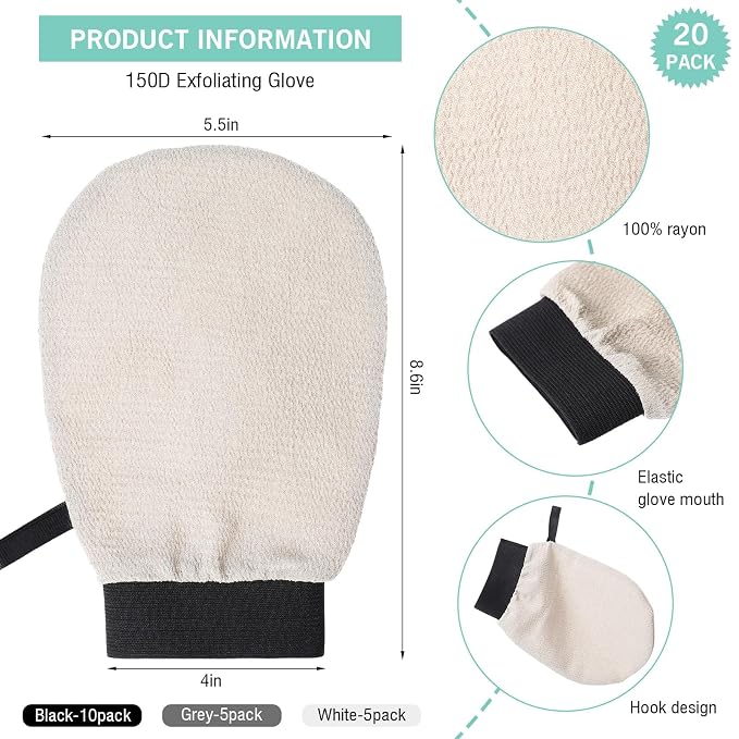 FoldTier 20 Pcs Exfoliating Glove Bulk Summer Exfoliator Mitt Body Scrubber - Image 2