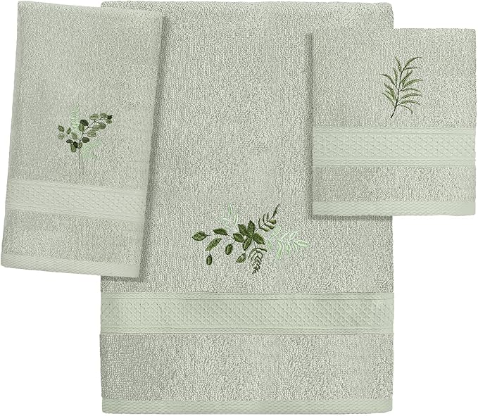 3 Pcs Eucalyptus Leaves Bathroom Towel Set Farmhouse Embroidered Eucalyptus by Unknown