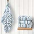 Blue Striped Bath Towels Set of 4, 100% Cotton, Lightweight, Super Soft & by VOOVAMOVAS