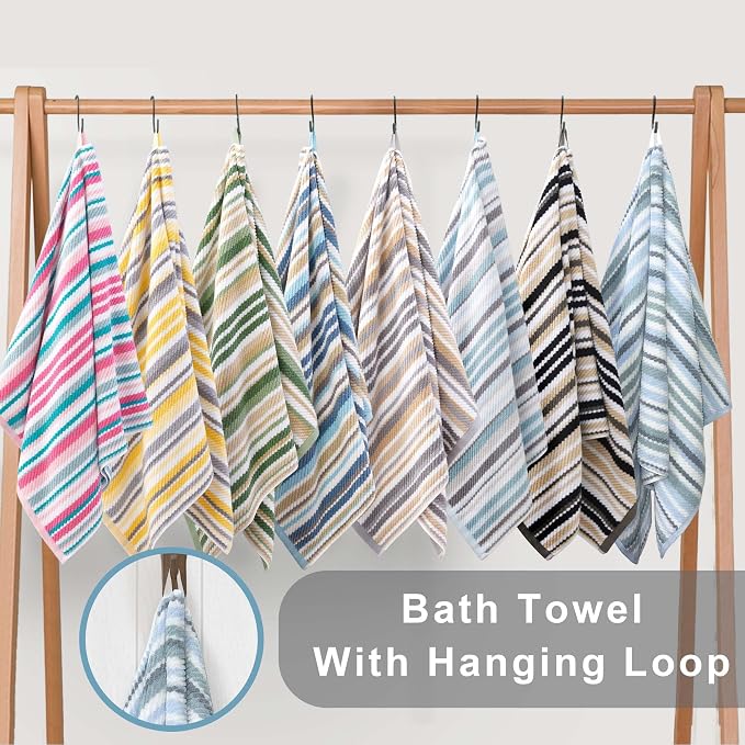 100% Cotton Blue Striped Luxury 6 Piece Towel Set, Quick Dry & Highly Absorbent - Image 6