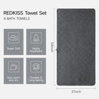 REDKISS 4 Pack Charcoal Gray Microfiber Bath Towels - Image 2