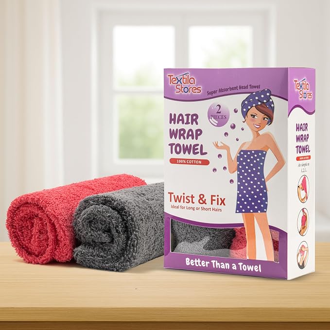 Textila 100% Cotton Hair Wrap Towels - Image 2