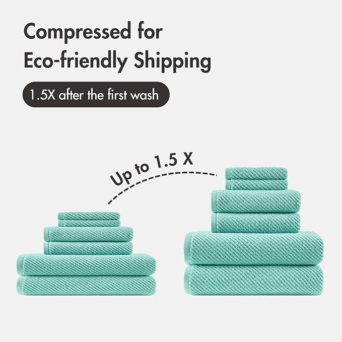 Madison Park Bathroom Towel Set of 6 Diagonal Ribbed, Turquoise 100% Cotton - Image 10