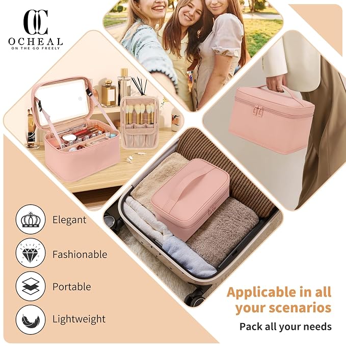 Makeup Bag With LED Mirror, Lightweight Travel Makeup Bag With 3 Color Setting - Image 7